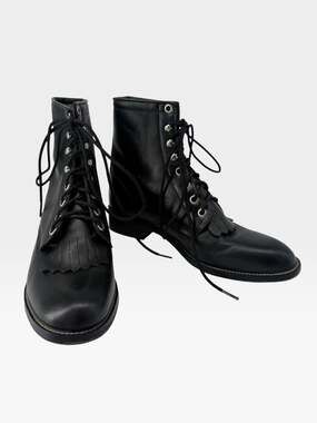 Vintage Justin Junior Black Leather Lace-Up Roper Boots & Kiltie size 4D (wide)